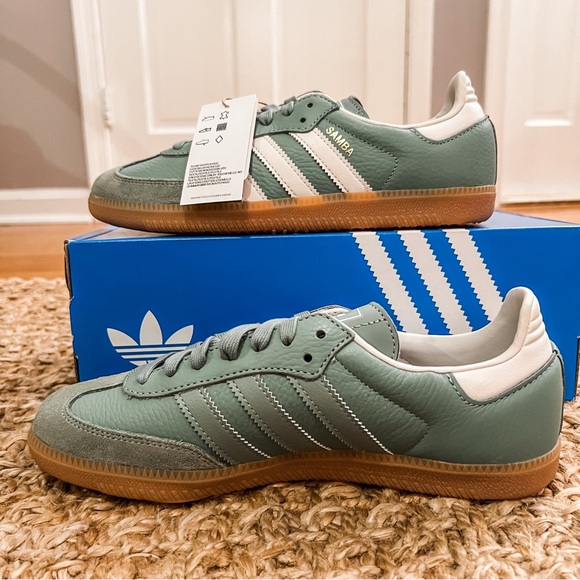 NWT Adidas Samba OG Originals Silver Green Sneakers Size Women’s 6.5 - Picture 9 of 15
